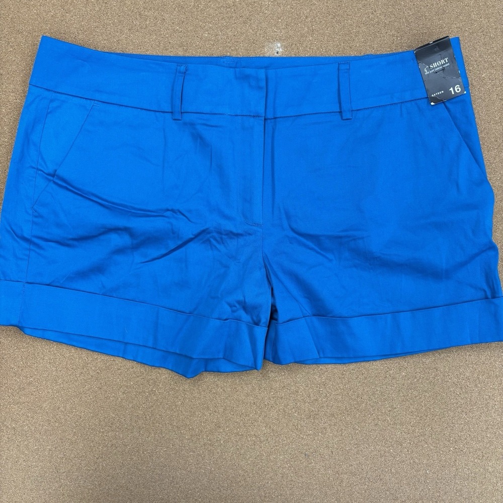 New York & Company Blue Sateen Cuffed Shorts Size 16 4 Inch Inseam Stretch